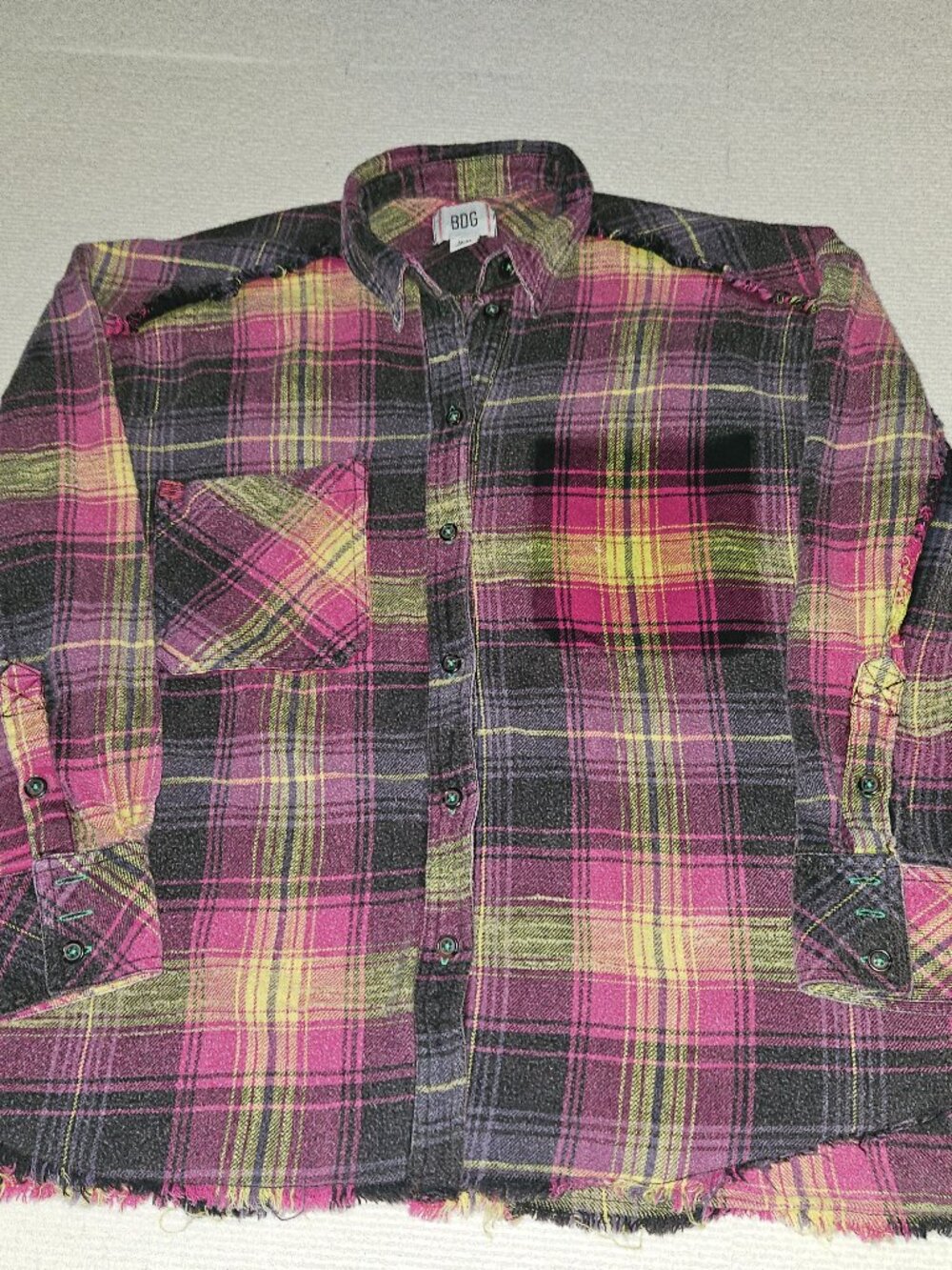 BDG Urban Outfitters Andy Washed Flannel Shirt - Pink Plaid Size Medium